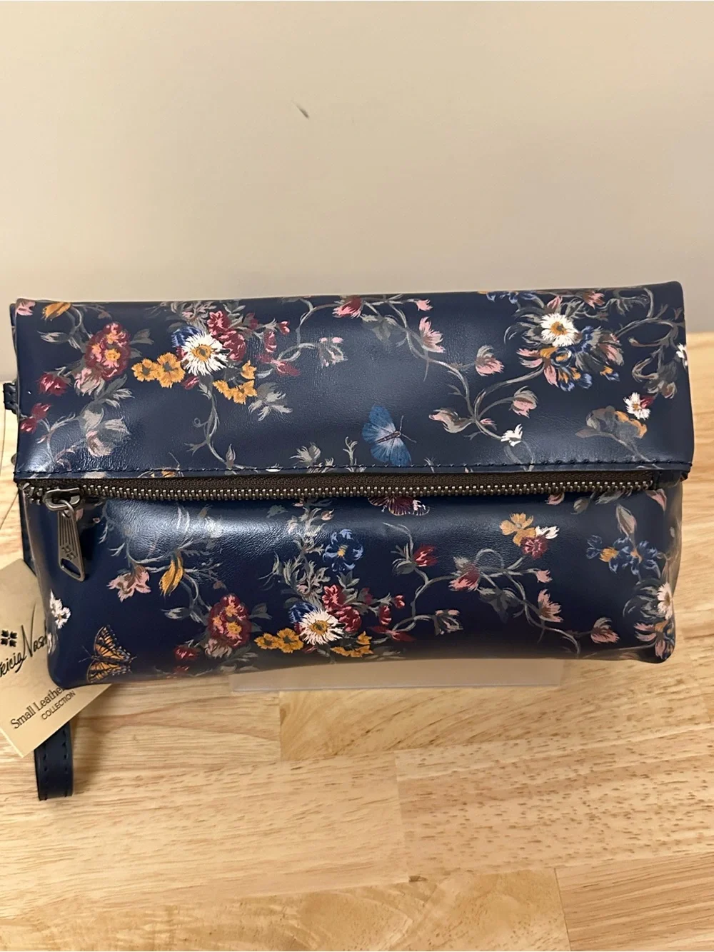 Patricia Nash Navy Floral Wristlet Pouch with Elegant Floral Print